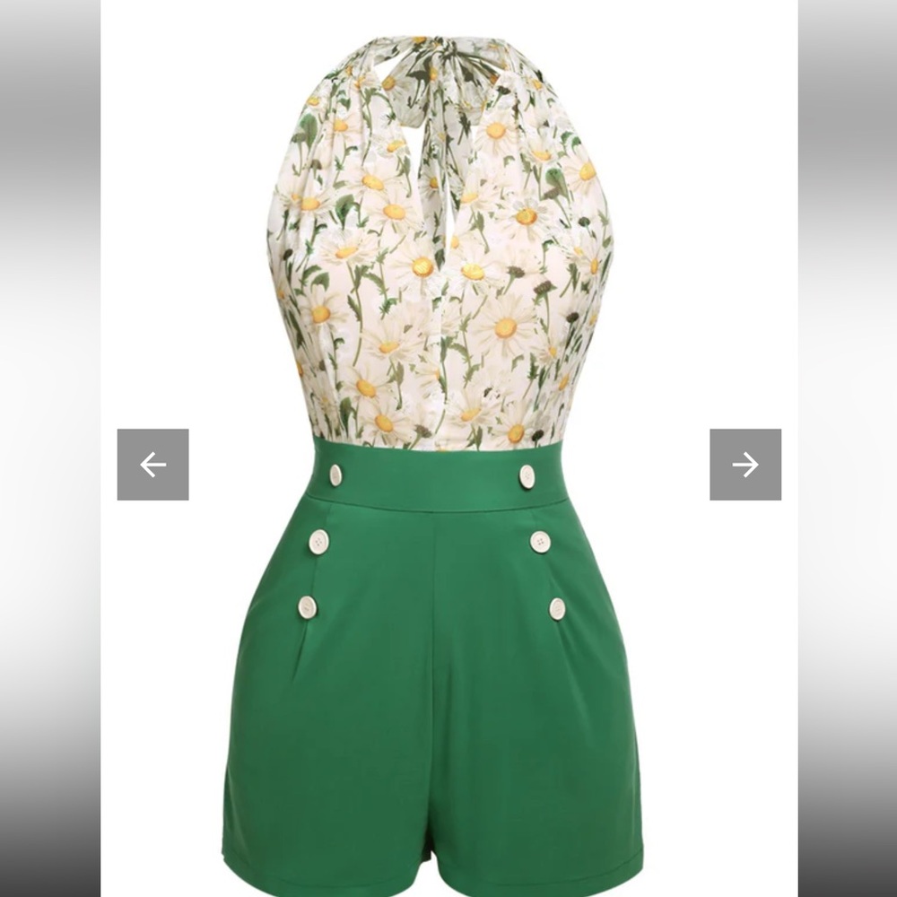 Retro style Floral Green Jumpsuit